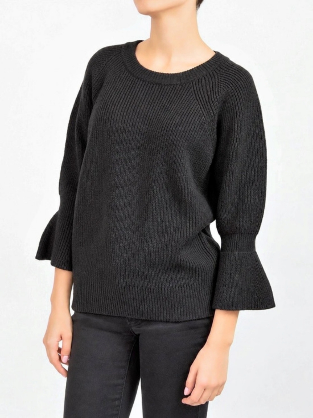 MICHAEL MICHAEL KORS WOOL ALPACA BELL-CUFF SWEATER BLACK M